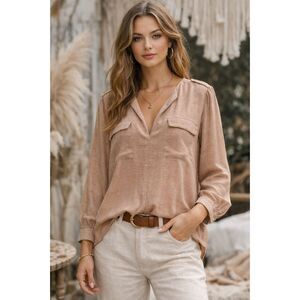 Joie Silk Tunic Blouse Womens L V-Neck Long Sleeve Office Workwear Minimalist